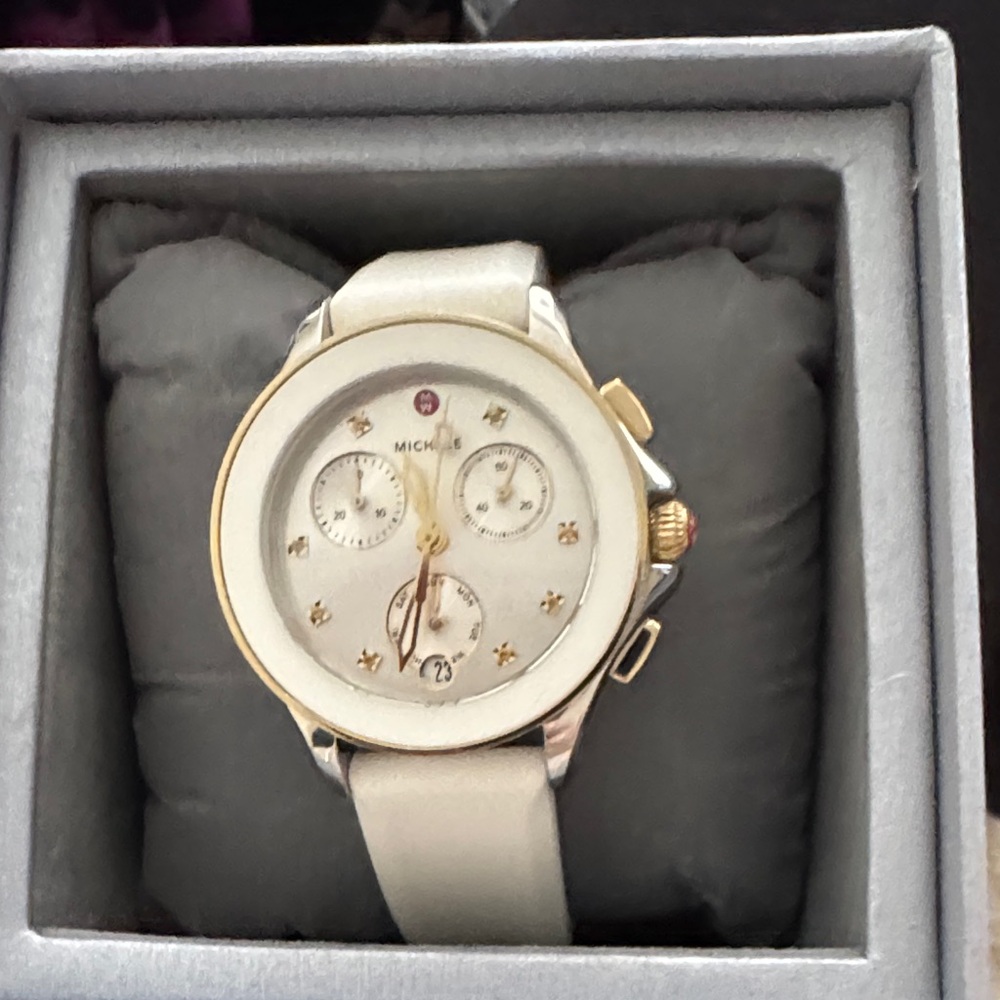 Michele Gold-Tone and Cream Watch